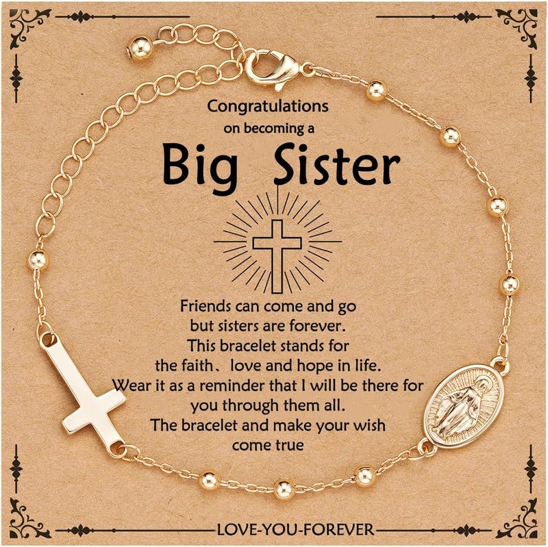 VULETO Catholic Virgin Mary Cross Bracelet Gifts for Girls Teens Women, Rosary Beads Charm Link Chain Bracelet Christmas Christian Religious Jewelry Gifts - Image 1
